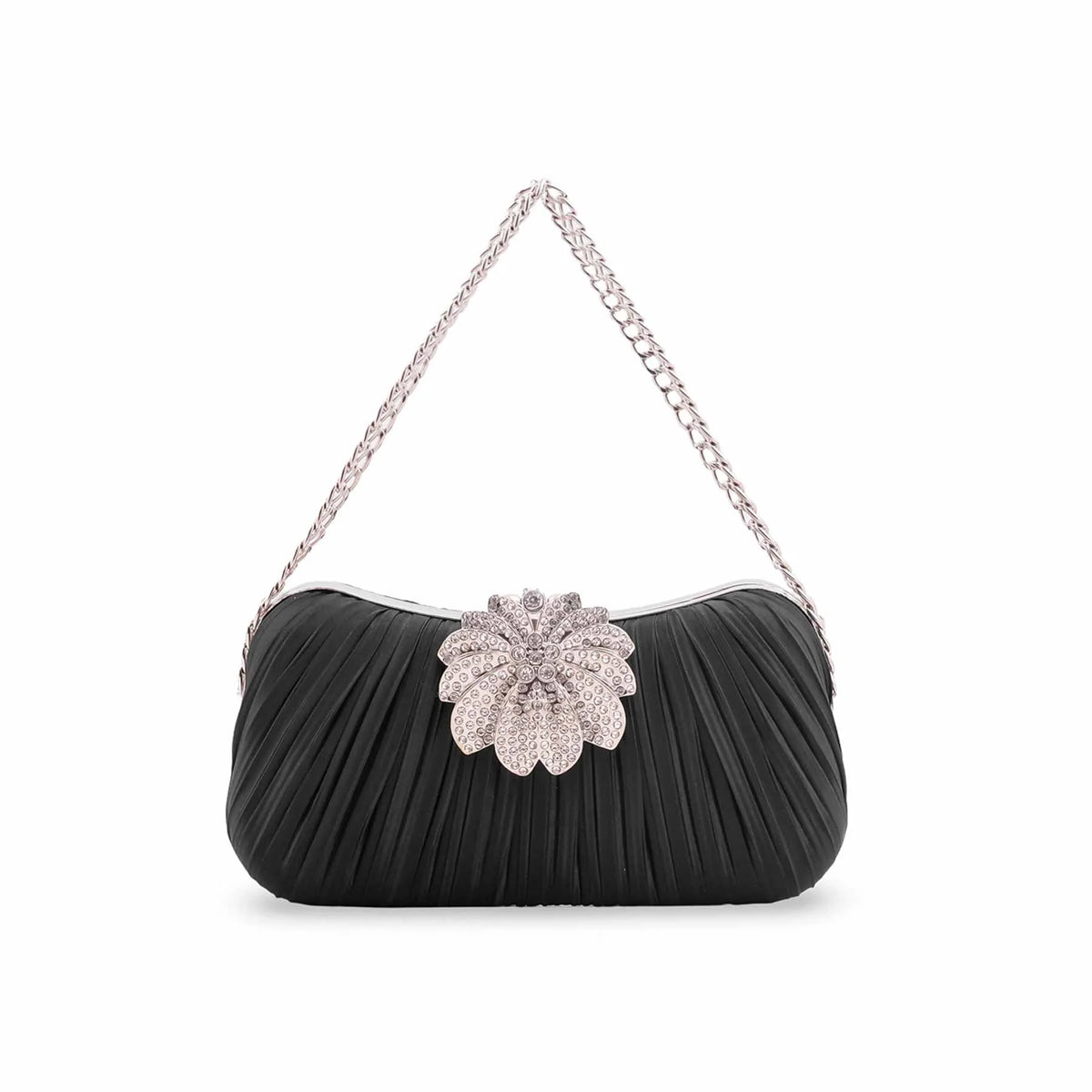 Edlic Women's Black Formal Clutch with Crystal Accent