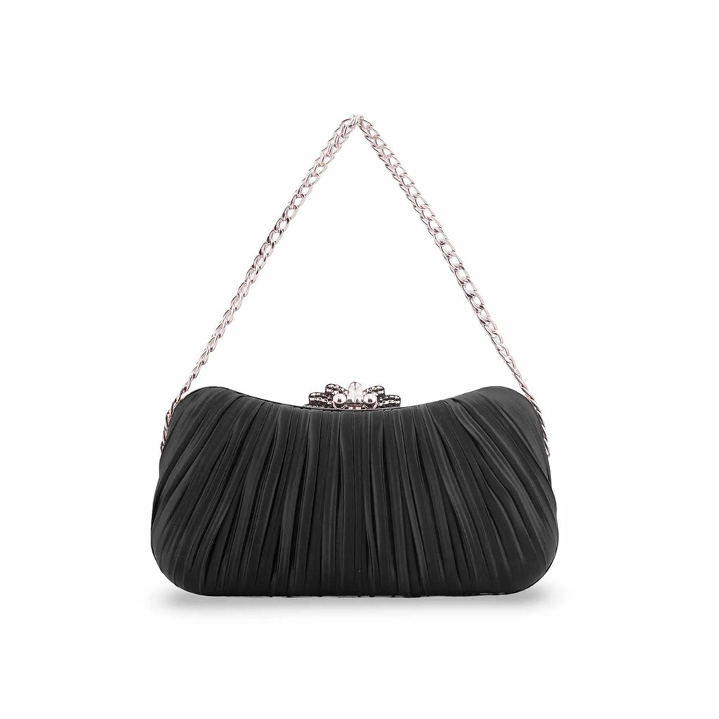 Edlic Women's Black Formal Clutch with Crystal Accent