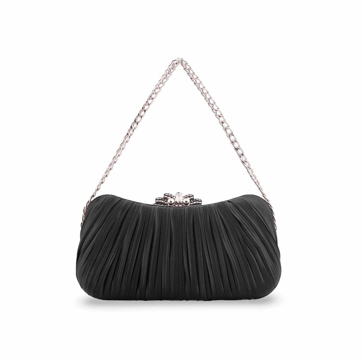 Edlic Women's Black Formal Clutch with Crystal Accent