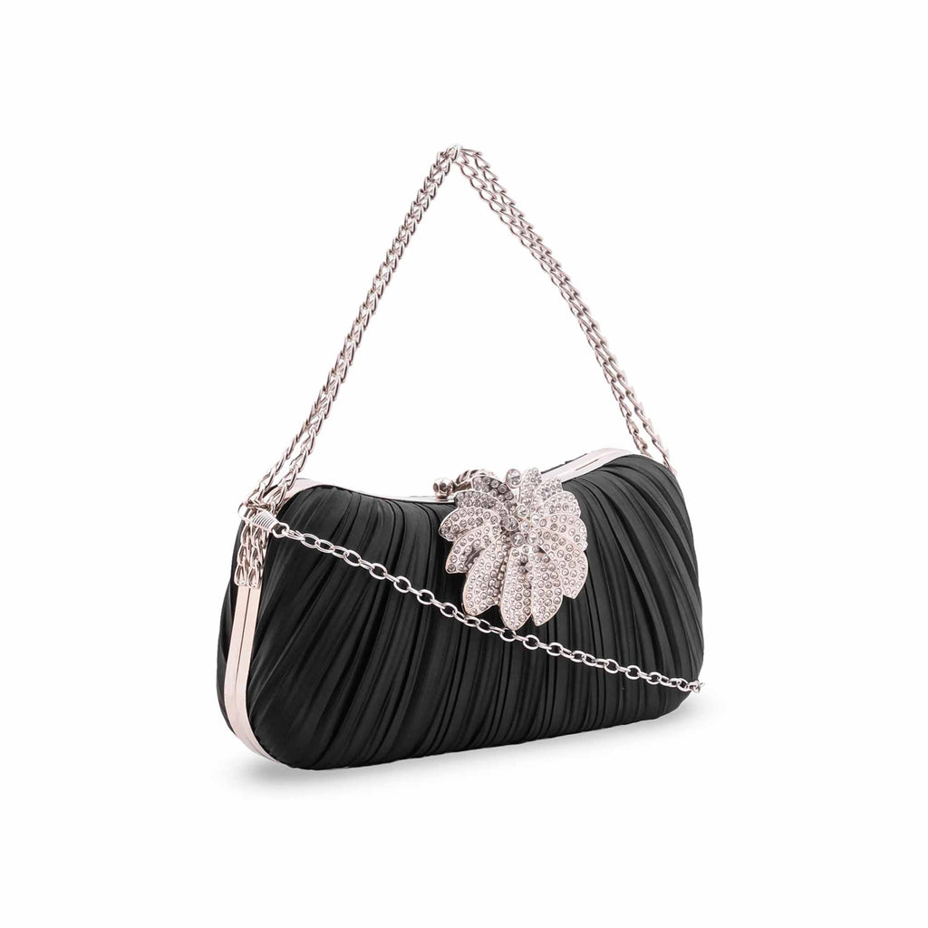 Edlic Women's Black Formal Clutch with Crystal Accent