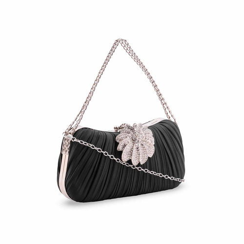 Edlic Women's Black Formal Clutch with Crystal Accent