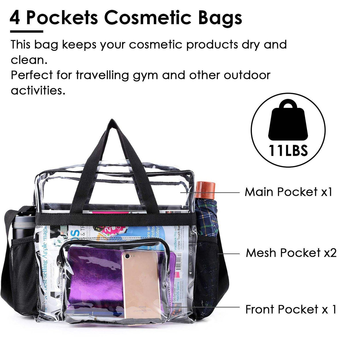 Stadium Approved Clear Crossbody Tote Bag 11LBS Load Transparent Shoulder Pouch See Through Zip Handbag Promotional Product